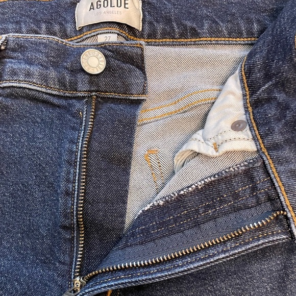 Agolde Kye Mid Rise Straight Ankle Crop Medium Dark Blue Denim Jeans Size 27 - Picture 7 of 11